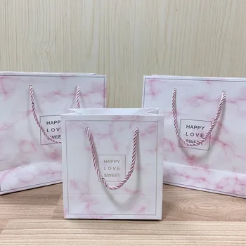 

Pink marble thank you bag wedding party favors Small gift bags with handles cajitas de regalo kraft paper bag пакет подарочный
