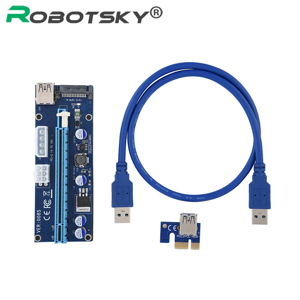 

Three Power Interface Adapter Card BTC Mining Card VER008S PCIE 1X to 16X Graphics Card Extension Cable
