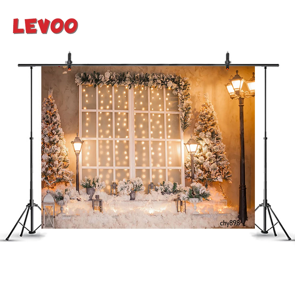 

LEVOO Photography Backdrop Winter Snow Window Lamp Christmas Tree Photo Background Photobooth Photo Studio Shoot Props Fabric