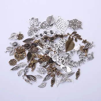 

100pcs/set Fashion Random Leaves Tree Floewr Pendant Charms for Diy Bracelet Necklace Jewelry Making Accessories