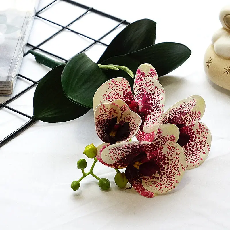 4 головки/ветка орхидеи мини ветка со стволом искусственные листья цветов бабочка Орхидея для дома Свадебные украшения Флорес - Цвет: E