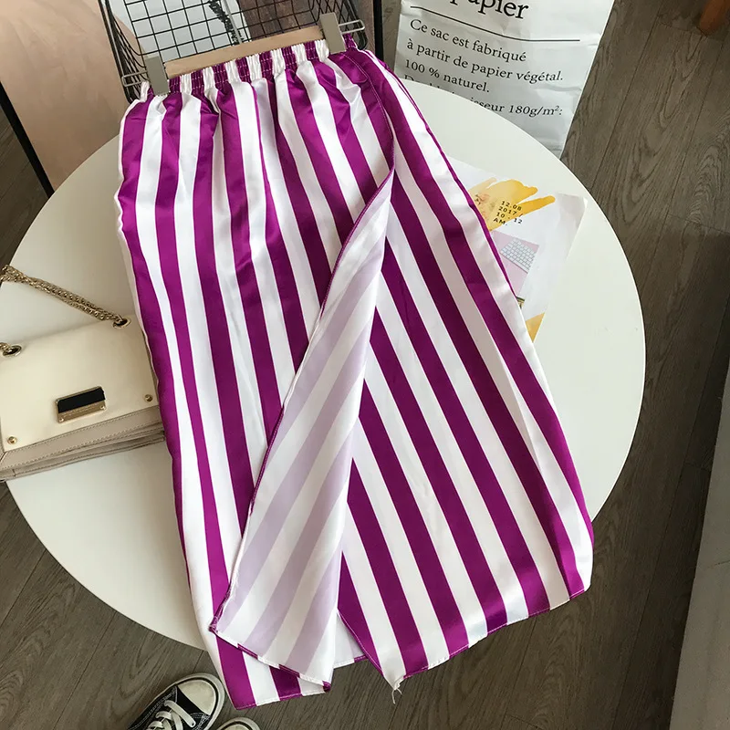 

Stripes High-waisted Elegant Slimming Skirt Korean-style Versatile Knee-length Skirt-Style New Style Casual Western Style 11.13