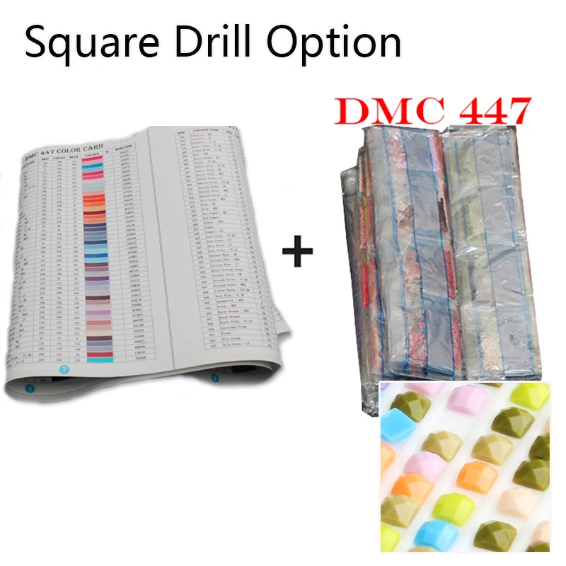 Полный квадратный/круглый дрель 5D алмазная живопись набор инструментов 447 DMC Алмазная цветная карта цвет страз идентификационная карта - Цвет: Square drill