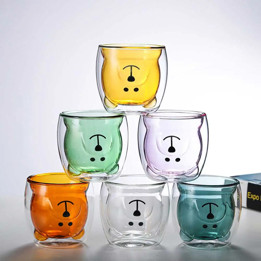 250ML Double Layer Glass Coffee Cup Panda Cup 3D Glass Double Wall Bear Cup Lead free Glass
