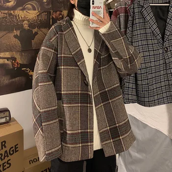 

Men's jacket autumn/winter 2019 new slim plaid single-breasted jacket loose casual fashion personalized youth menswear