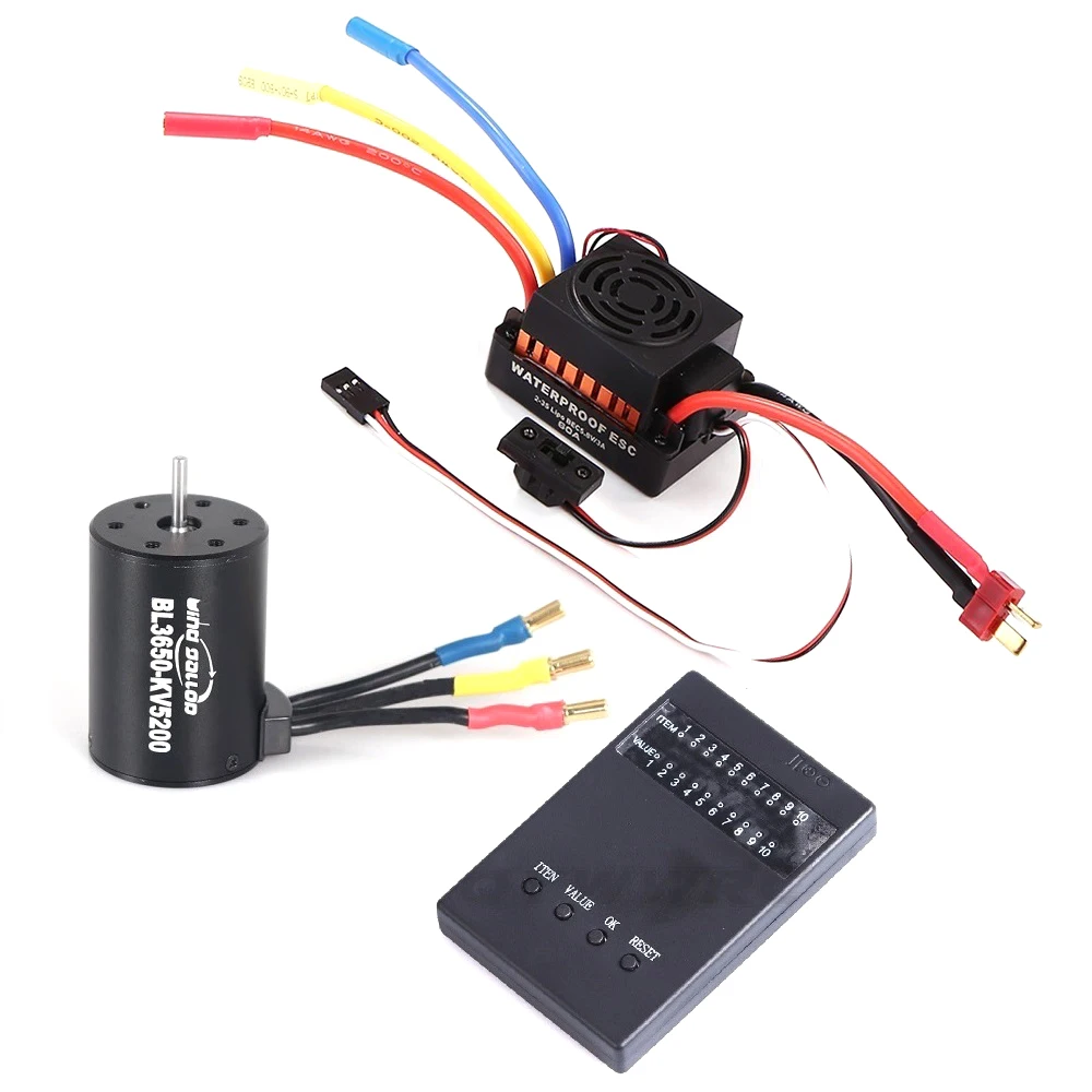 

WG BL3650 5200KV 4 poles Sensorless Brushless Motor with 60A Electronic Speed Controller Combo Set for 1/10 RC Car and Truck