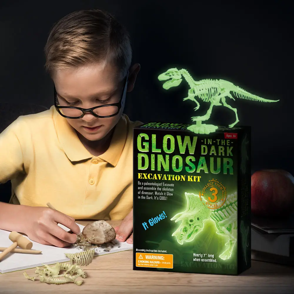 

Children's toys DIY handmade archaeological excavation luminous colorful dinosaur toy triceratops boy new year gift
