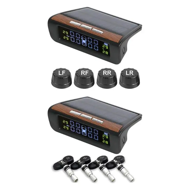 Система контроля давления в автомобильных шинах TPMS, солнечный ЖК-дисплей, сигнализация температуры шин с 4 датчиками давления в шинах
