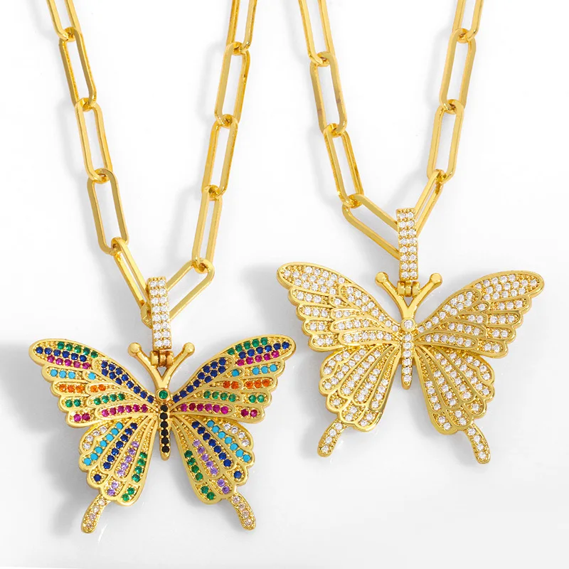 

Funmode Multicolor Cubic Zircon Big Butterfly Pendant Necklace For Women Wedding Bridal Accessories Jewelry Wholesale FN240