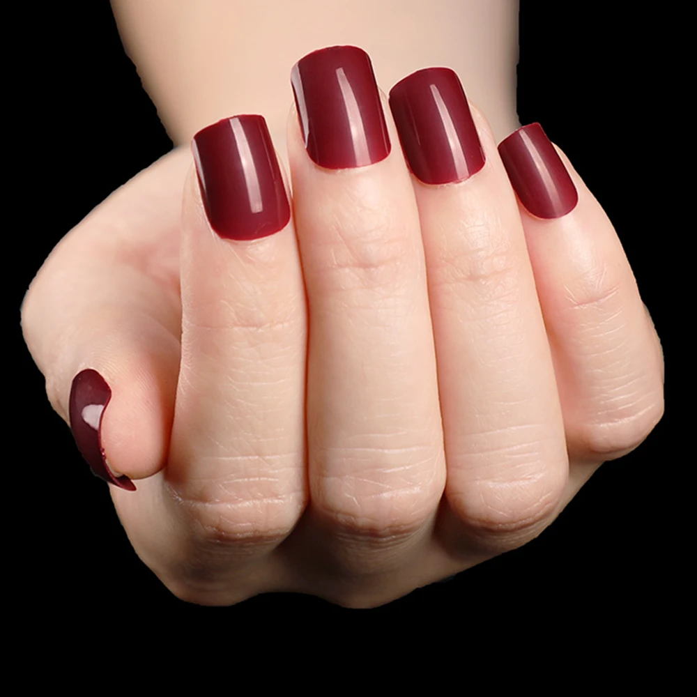 

24Pcs Shiny Dark Brown Artificial False Nails For Design Lady DIY Short Fake Nails Full Cover Salon Tip Manicure Tools