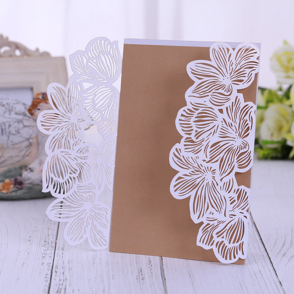  5 sets Laser Cut Wedding Invitations with Envelopes with Blank Printable Paper Wedding Bridal Showe - 4000427781271