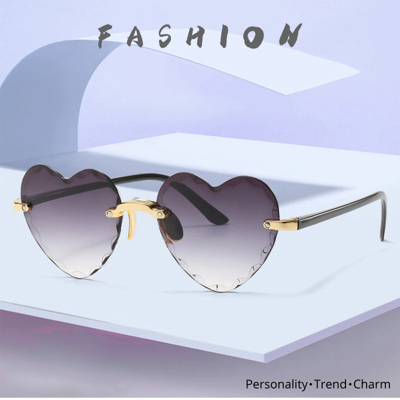 big sunglasses for women HOOBAN 2020 Fashion Heart Shape Women Sunglasses Brand Designer Lovely Rimless Sun Glasses For Female Vintage Pink Ladies Shades round sunglasses