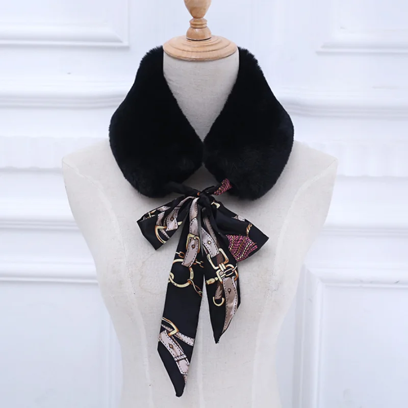 

Rex Rabbit's Hair Lint Imitate Leather And Fur Scarf Scarf Silk Ribbon Thickening Wool Collar Two-sided Woman Keep Warm Scarf