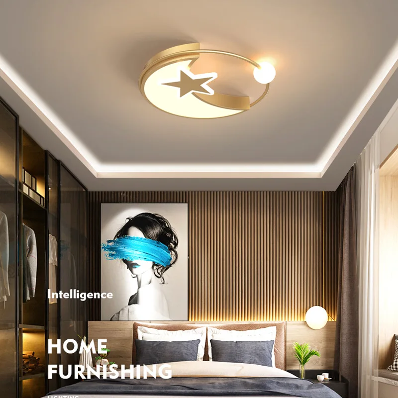 

Nordic minimalist modern bedroom lamp creative personality LED ceiling lamp study lamp Moon Star warm room lighting decoration
