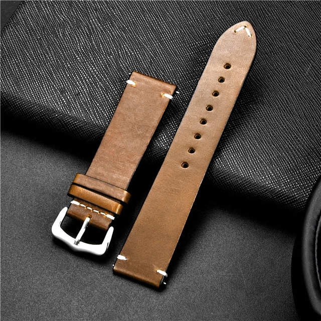 Sale Oil Wax Oily Discoloration Genuine Cowhide Leather Watchband Watch Accessories Business Strap 18 20 22 24mm Wrist Band