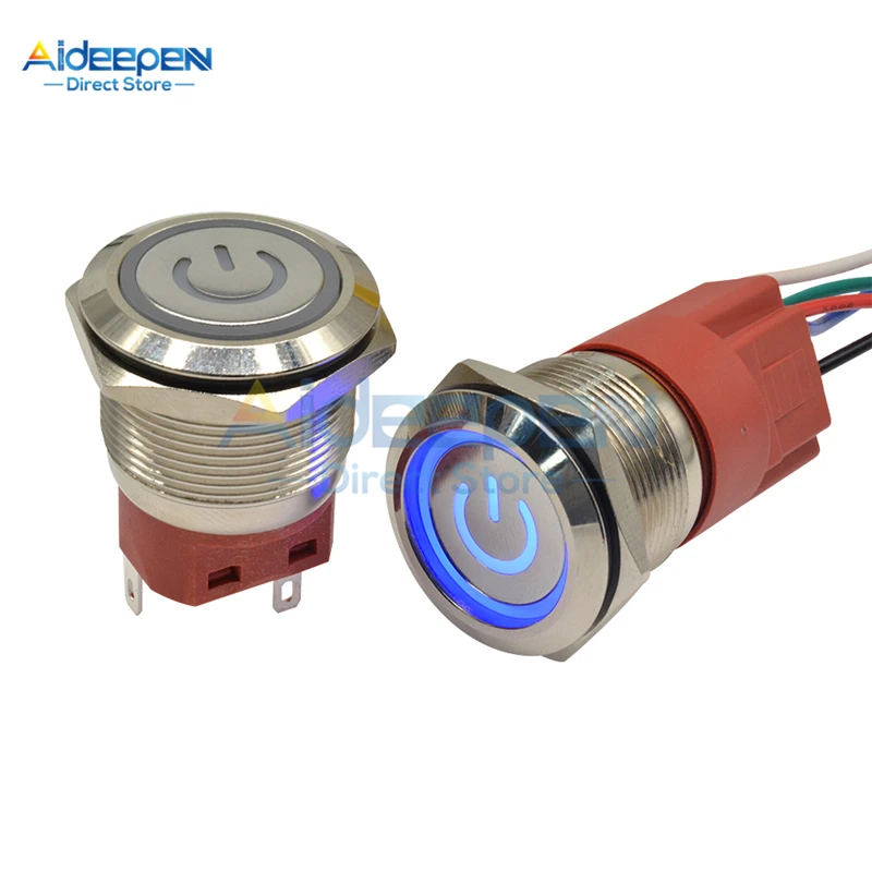 Self-lockingPower Bl 16 мм 19 мм 22 мм металлический кольцевой кнопочный переключатель светодиодный кнопочный выключатель питания самоблокирующийся/самоблокирующийся Тип 9 в 12 В 24 В 220 В 5A - Цвет: Self-lockingPower Bl