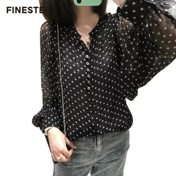 

Luxury Puff Sleeve Shirts Spring Summer High Quality O-Neck Women Blouse Elegant Button Female Tops With Hollow Out Design