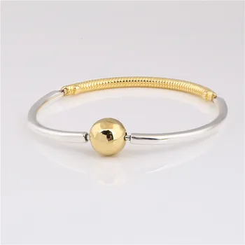 

925 sterling silver bracelet gold Moments Three-Link Bangle for all charms and pendants