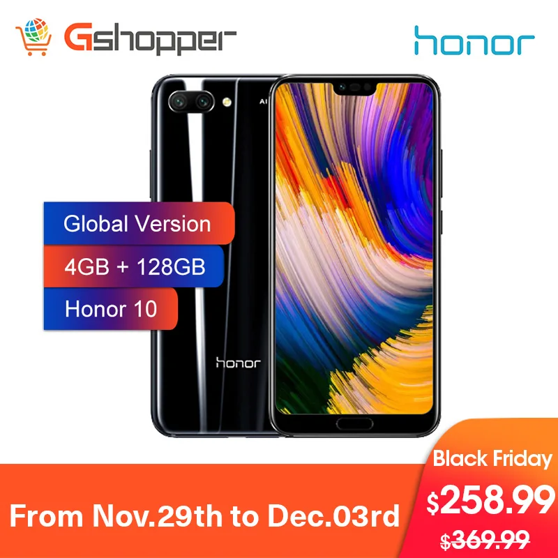 

Global version Honor 10 Cell Phone 4GB 128GB 24MP Octa Core Mobile Phone Dual Camera Face ID NFC android 8.1 3400mAh