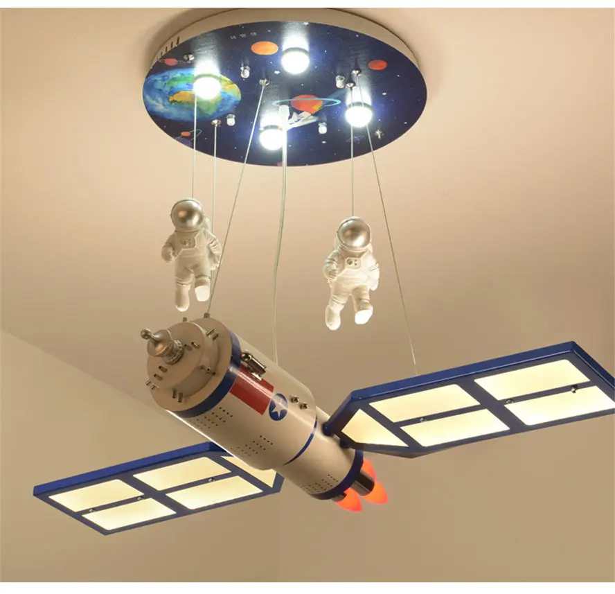 Детская комната космическая спутниковая светодиодная люстра пульт дистанционного управления осветительная арматура для детской спальни детская мультяшная Подвесная лампа