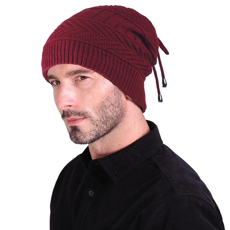 Skullies Beanies Мода осень и зима многоцелевой складной для унисекс Открытый плюс бархат вязаная шляпа теплая дикая шапка - Цвет: Бургундия