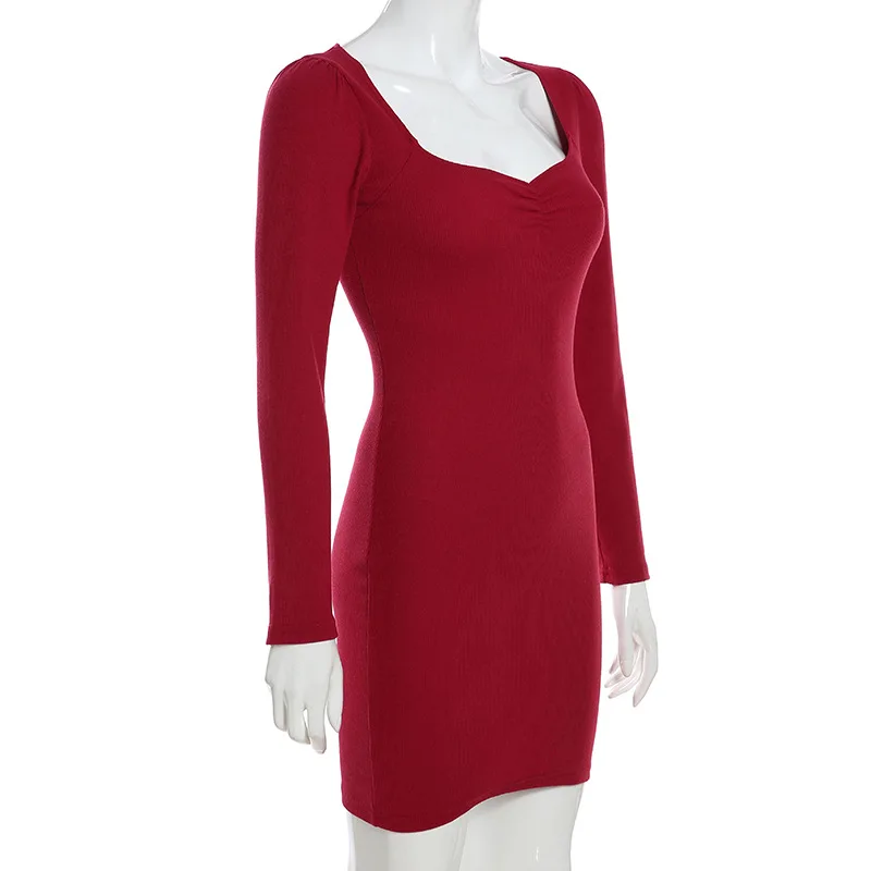 Весеннее летнее женское Красное трикотажное платье в рубчик с коротким рукавом облегающее мини-платье Модная уличная одежда