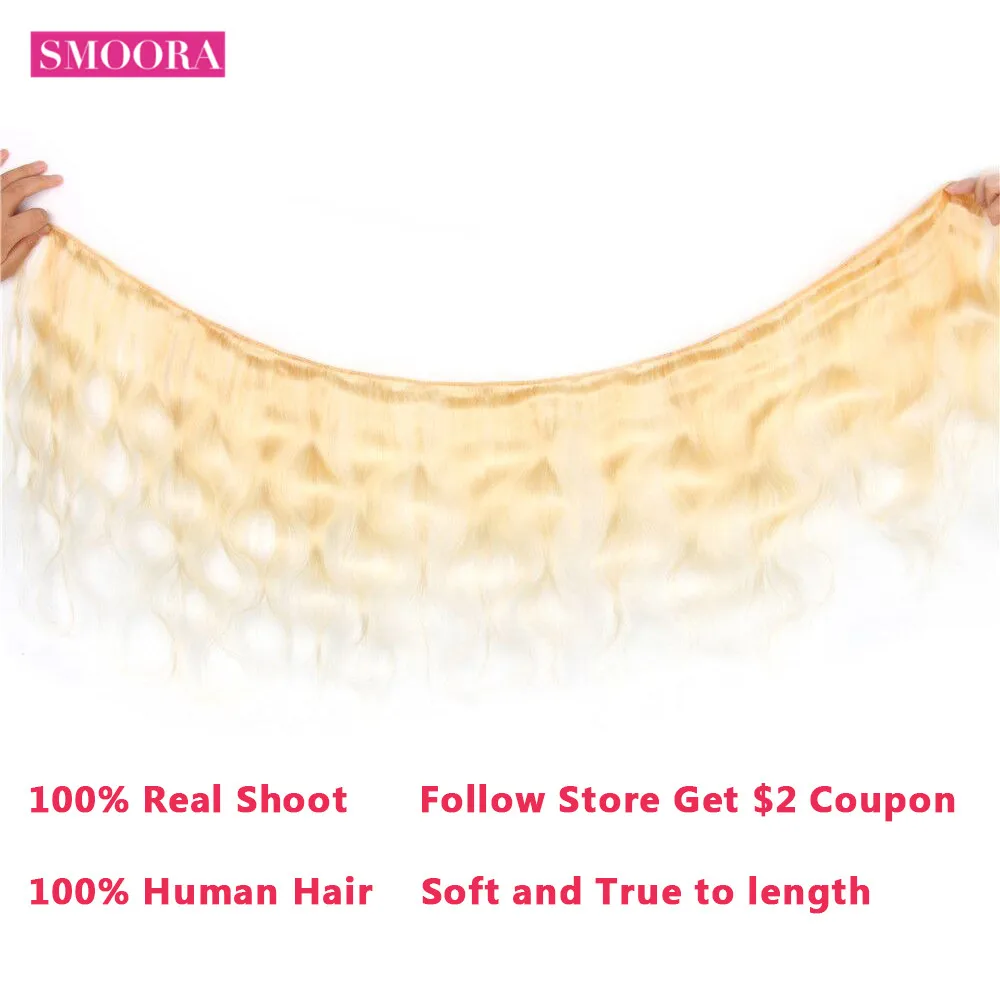Skup Smoora 613 blond wiązki z Frontal peruwiański ciało fala włosy ludzkie w kolorze blond wiązki z Pre oskubane Frontal ucha do ucha nie Remy włosy
