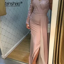 Одно плечо вечерние платья для любимой с длинным рукавом шифоновые аппликации с Разрезом Вечернее Платье Русалочки, платье на выпускной, вечернее платье