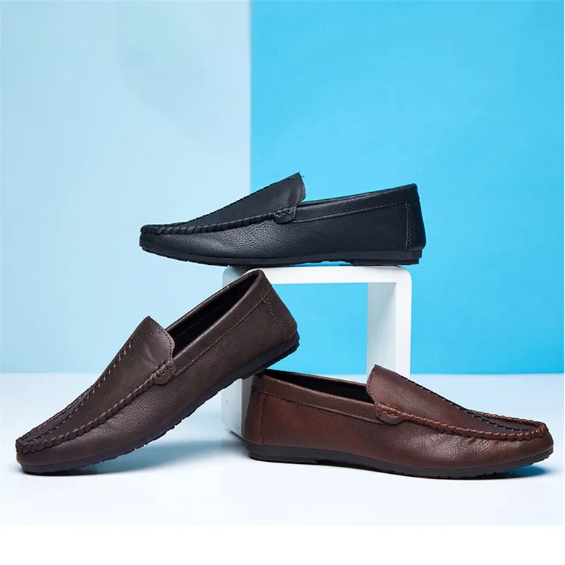 2019 Man Casual Shoes Genuine Leather Men Moccasin Shoes Fashion Leather Shoes Men Italian Men's Loafers Comfort Driving Shoes