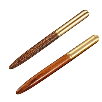 

2 Pcs Classic 0.5mm Wood Fountain Pen Copper Business Fine Nib Pen Office School Supplies Stationery Camel & Orange Red