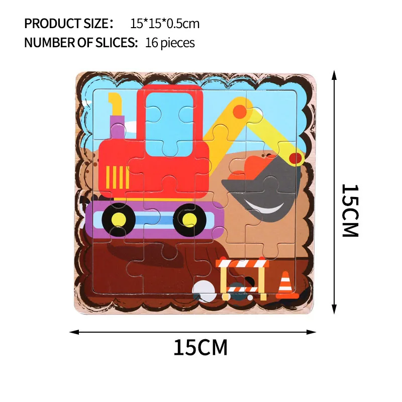15x15 см Мультяшные деревянные пазлы, игрушки, животные, автобус, Лев, деревянная детская головоломка, головоломка, Ранние развивающие игрушки для детей, рождественский подарок - Цвет: 2D-16P-XF-1656