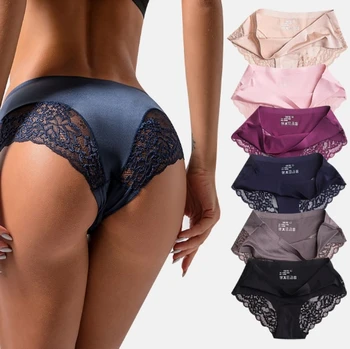

Women Sexy Lace Side Underwear Seamless Comfortable Breathable Underwear Nylon Ladies Cotton Solid Color Underwear
