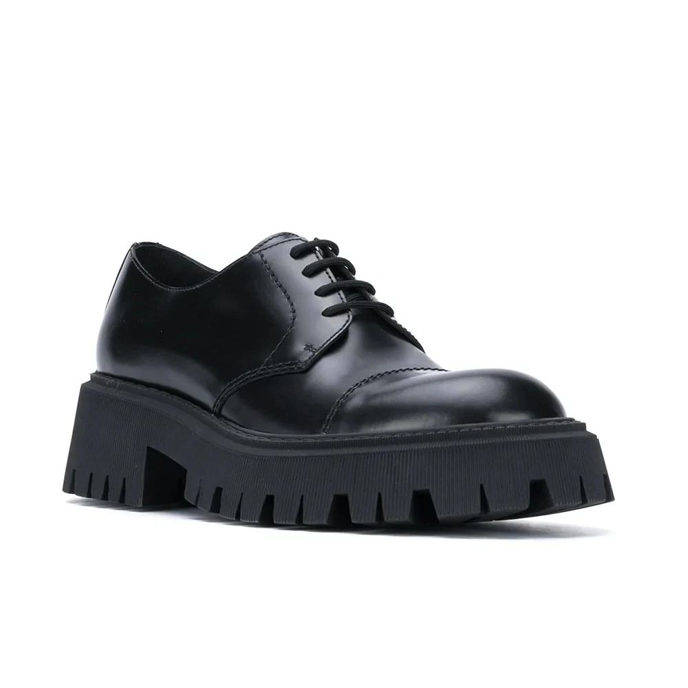 Luxury Designer Women Tractor Lace up Derby shoes Black Leather Chunky Brogues Retro Platform Oxford Shoes for Women