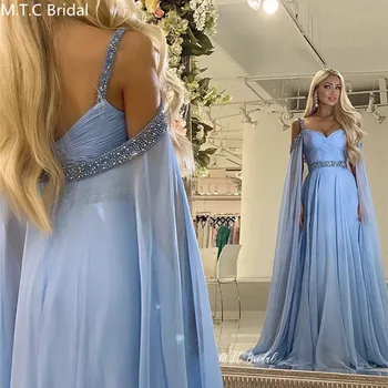 

2020 New Arabic Evening Dress Mint Blue Sweetheart Chic Beaded Strapless Sashes Long Formal Dresses Customize Robe De Soiree