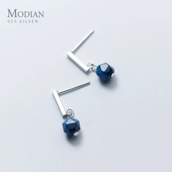 

Modian 100% 925 Sterling Silver Blue Crystal Design Drop Earrings for Women Dangle Earing Fashion Classic Statement Jewelry