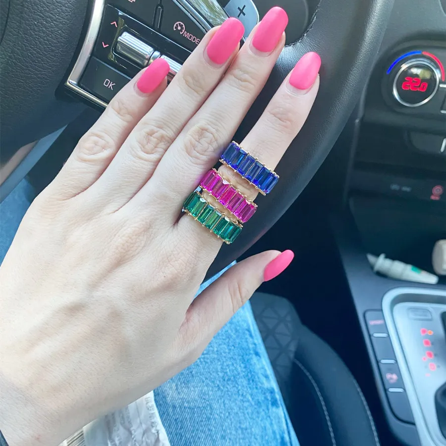 New Luxury Cubic Zirconia Rings For Women Fashion Red Blue Copper Plated Finger Rings Zircon Statement Wholesale Bulk Jewelry