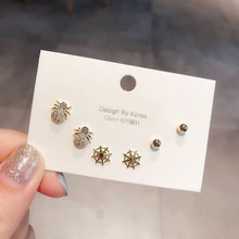 Изысканные маленькие плетеные серьги-гвоздики в виде паука, серьги золотого цвета, микро украшенное кубическими камнями, циркониевые серьги для женщин