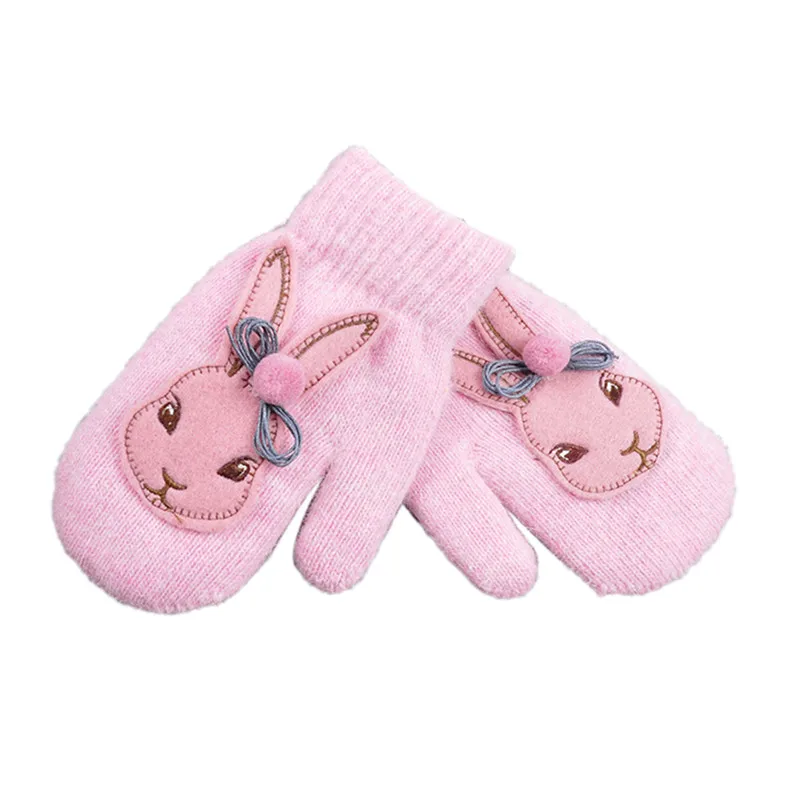 Новые модные детские перчатки из кролика с героями мультфильмов, теплые зимние вязаные толстые перчатки с защитой пальцев, теплые перчатки для девочек, От 3 до 10 лет - Цвет: Светло-серый