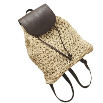 

Fashion Ladies Shoulder Bag Straw Bag Large Capacity Backpack Holiday Leisure Bag Beach Bag Straw Bag Creamy-White