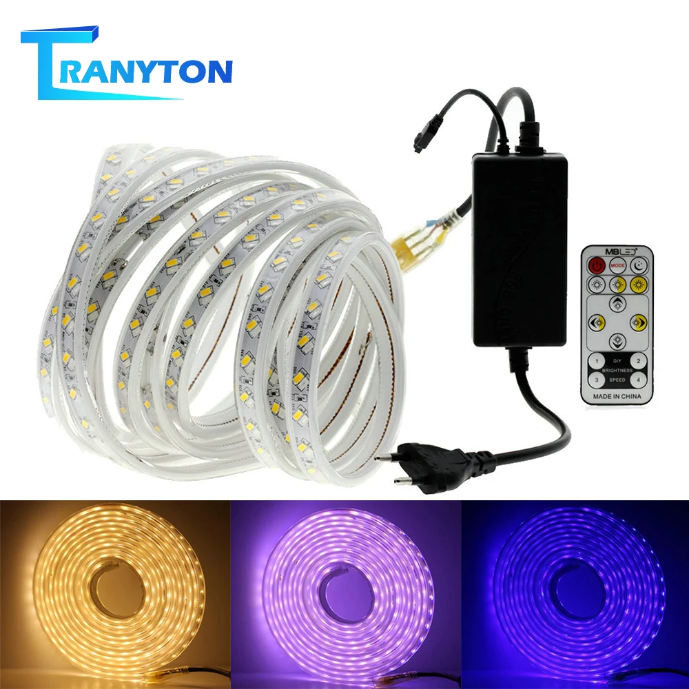 buy LED Strip 220V SMD 5050 60LEDs M 5630 120LEDs M Waterproof Warm White RGB Flexible Light Strip Diode Neon Ribbon with Power Plug