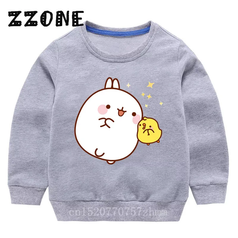 Детские толстовки с кроликом из мультфильма Molang and Piupiu детские толстовки хлопковый пуловер для малышей топы для девочек и мальчиков; осенняя одежда; kyt5217 - Цвет: 5217D-Gray