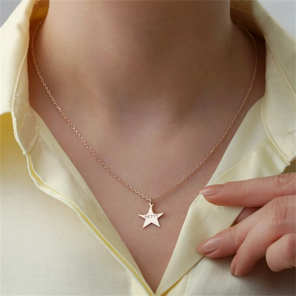 

Custom Engraved Name Pentagram Necklace for Women Man Fashion Stainless steel Gold Star Pendant Nameplate Necklace Jewelry Gift