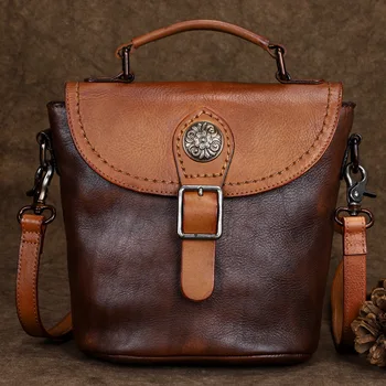 

Retro rubbed leather handbags mini satchel first layer cowhide shoulder bag messenger bag handbag women