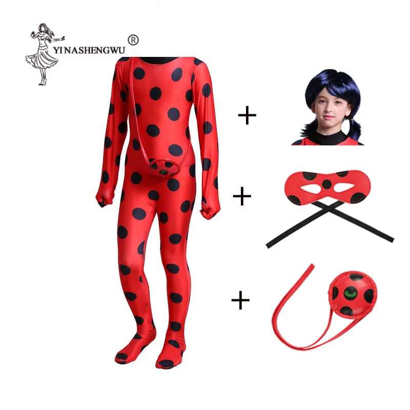 

Cosplay Ladybug Girls Costume Fantasia Kids Halloween Marinette Wig Adult Lady Bug Costumes Women Child Spandex Jumpsuit Fancy