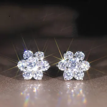

Advanced similar Moissanite Female Jewelry Earrings Top Quality AAA CZ Flower Shaped Stud Earrings For Women Wedding Brincos