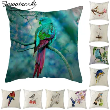 

Fuwatacchi Pure Linen Cushion Cover Little Bird Animal Pattern Pillow Cover for Home Chair Sofa Decorative Pillowcases 45x45cm