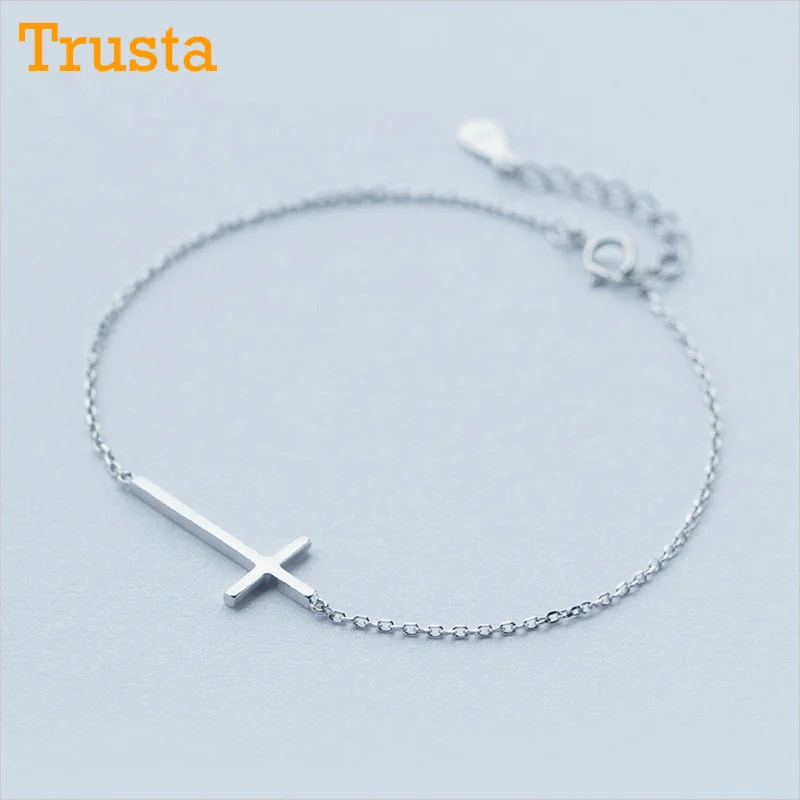 Trusta 925 пробы серебряные Модные женские ювелирные изделия проволока рисунок Крест Браслет 16 см для подарка девушки леди дропшиппинг DS190