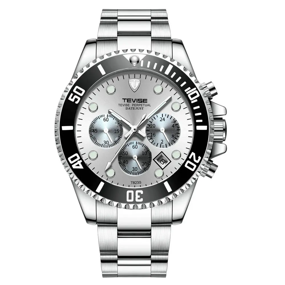 

TEVISE Twiss T823a Men Quartz Steel Belt Watch Three Small Disc Week Date Month Display