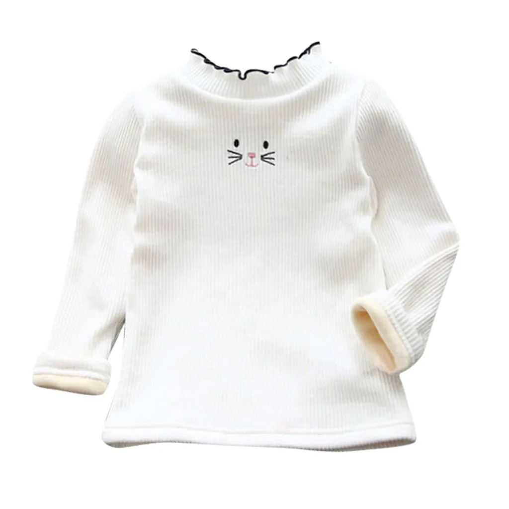 Свитер с милым котом г., одежда для малышей флисовая универсальная рубашка с рисунком животных для девочек Теплые Топы, футболка с длинными рукавами и круглым вырезом, одежда - Цвет: Белый