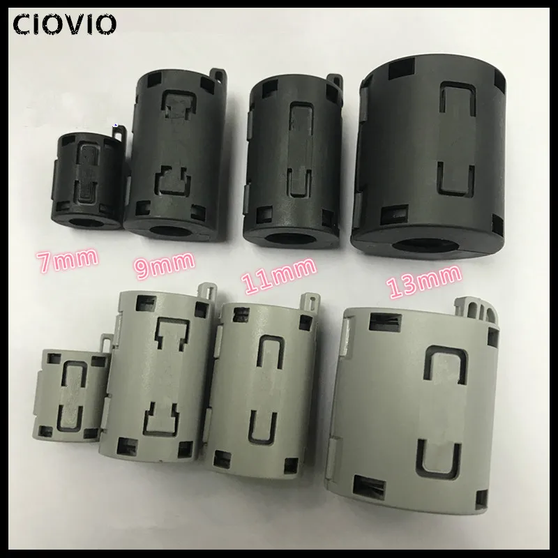 CIOVIO 20Pcs 7mm/9mm/11mm/13mm Clip-On Ferrite Ring Core Noise Suppressor For EMI RFI Clip Cable Active Components Filters
